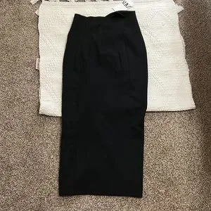 Zara Skirts Zara Ruched Black Midi Pencil Skirt With Slit